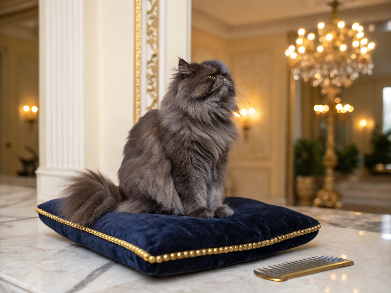 Classic blue British Shorthair cat with amber eyes