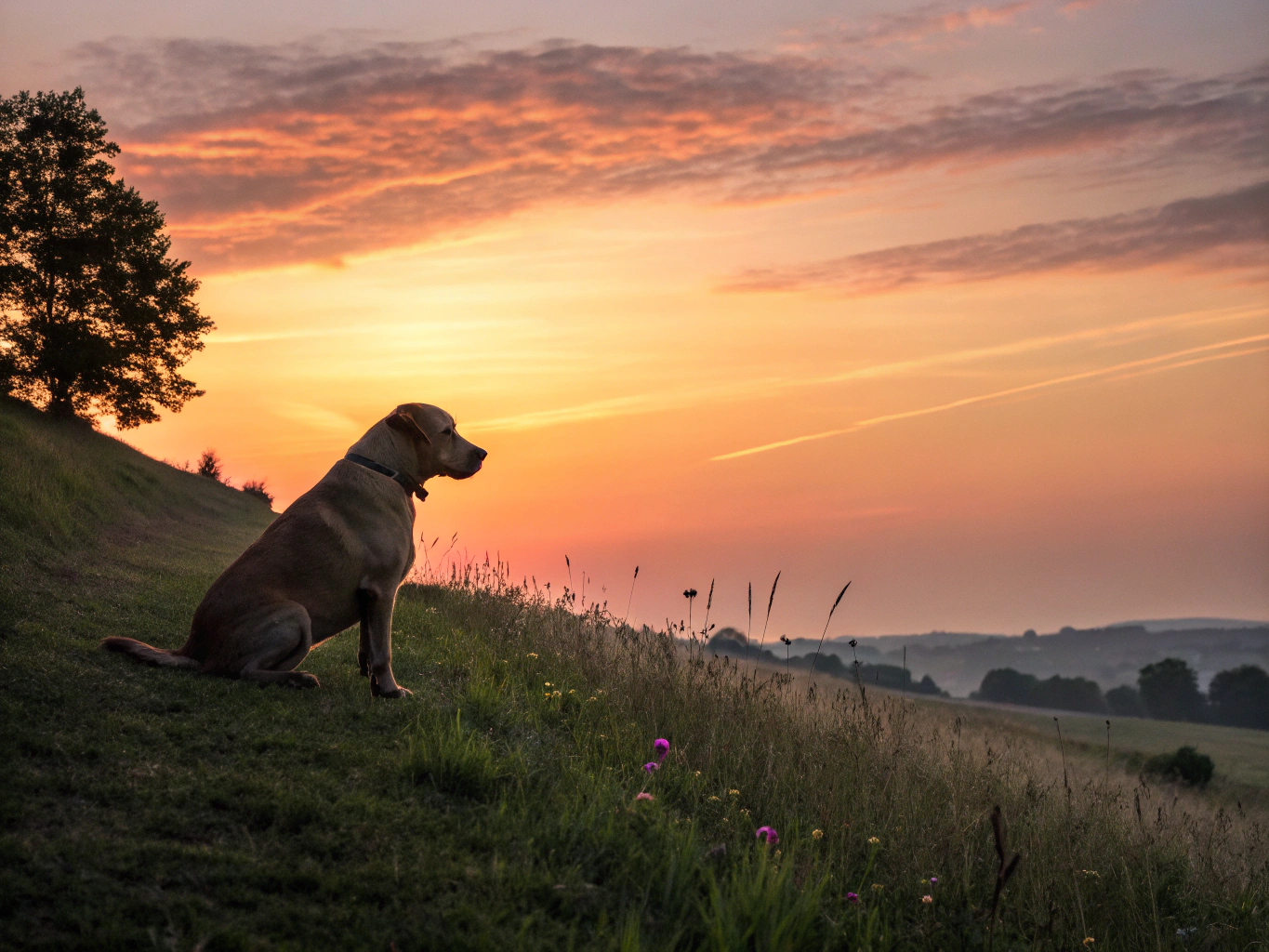 Labrador Retriever looking alert in a natural landscape