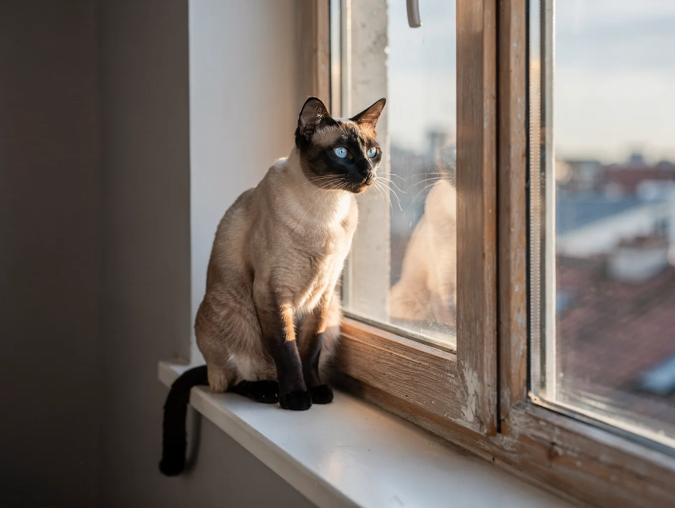 Seal point Siamese cat resting in natural light