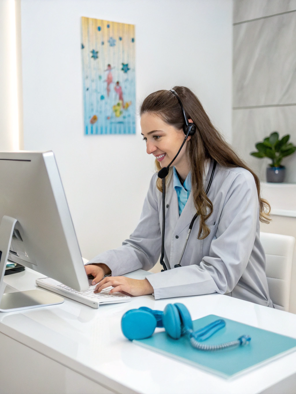 Veterinary specialist reviewing clinical pet diagnostic data